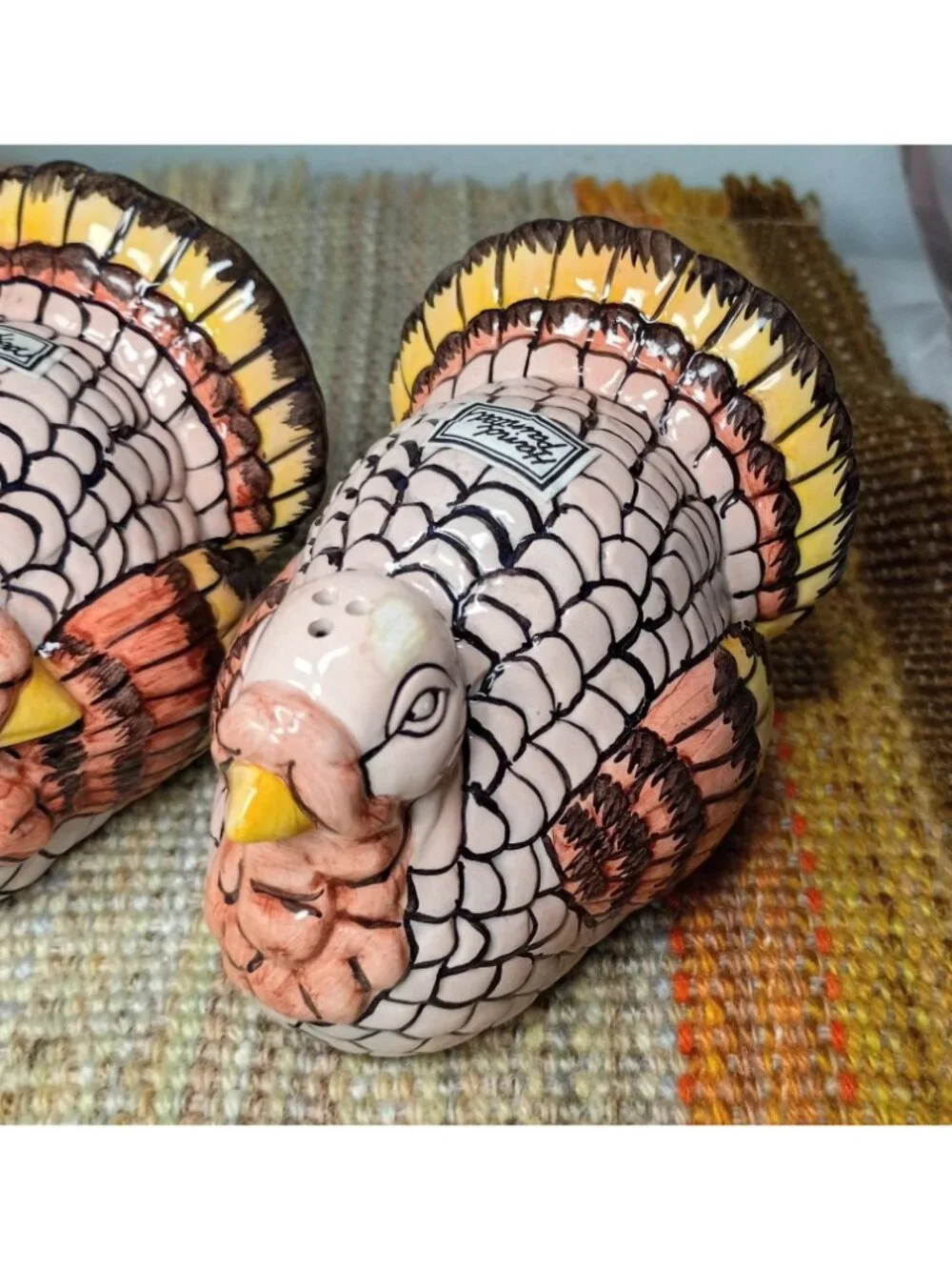 Fitz & Floyd Large Ceramic Turkey Salt & Pepper Shakers Handpainted Thanksgiving